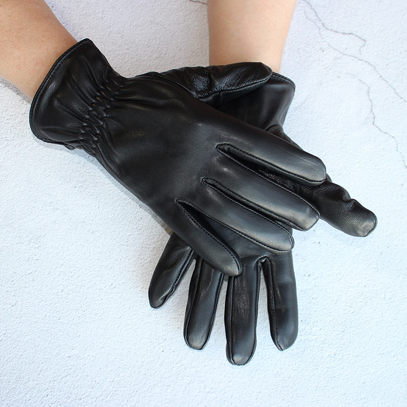 Leather Driving Glove - メンズシープスキン手袋ファッションでシンプルな秋のベルベット裏地付き黒本革アウトドアバイクライディンググローブ