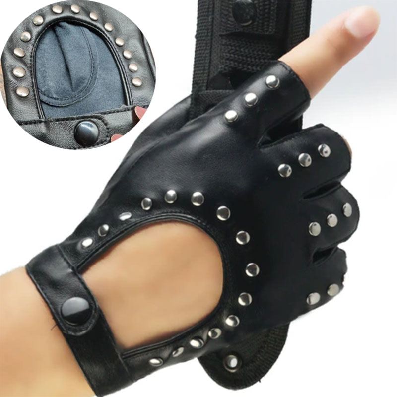 Leather Driving Glove - 1 ペアゴシックスタイルパンクショート PU レザー手袋女性ハーフフィンガーレスヒップホップ運転オートバイハンサム黒手袋