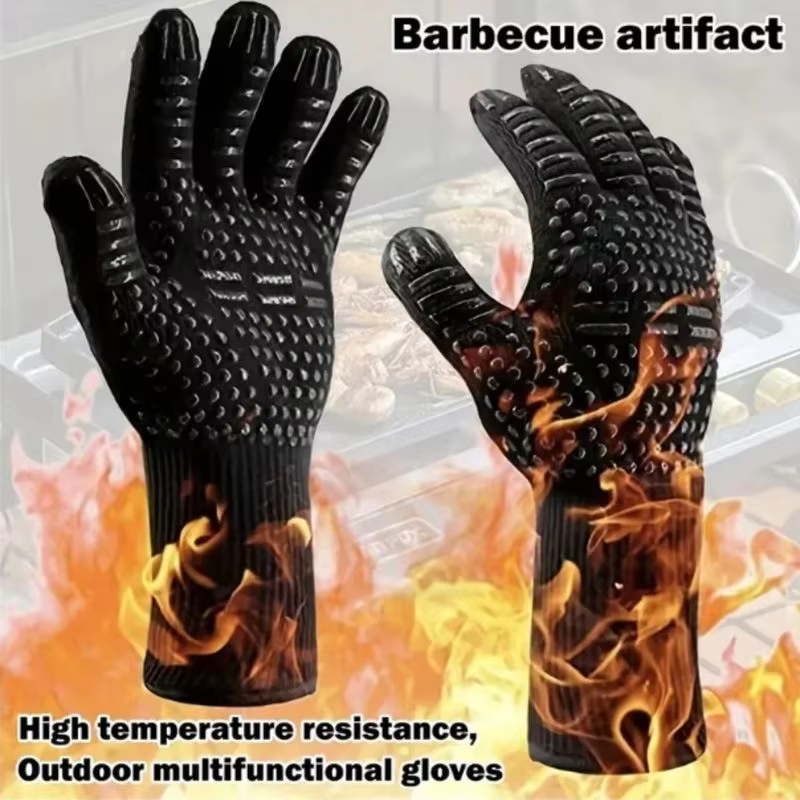 Oven Mitt Silicone - ワンピース BBQ グローブ高温耐性オーブンミット 500 800 度耐火バーベキュー断熱電子レンジ手袋