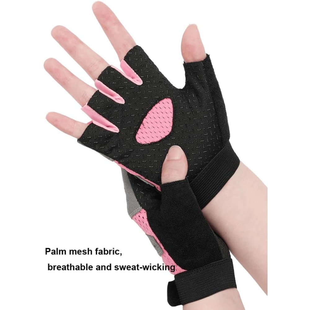 Workout Glove Gym - 女性用通気性ワークアウトグローブ、強化されたグリップ力と手首サポート付き、ウェイトリフティング、ジム、フィットネストレーニング、サイクリング、エクササイズ機器に最適、滑り止め加工の手のひら部で、クロストレーニング、ヨガ、ピラティス、自宅トレーニングに最適です。