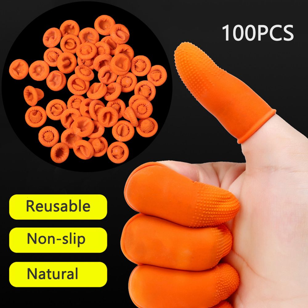 Rubber Glove Cleaning - 100個入り クリーニングアクセサリー 天然ラテックス製 指先保護 オレンジ色の指サック プロテクター