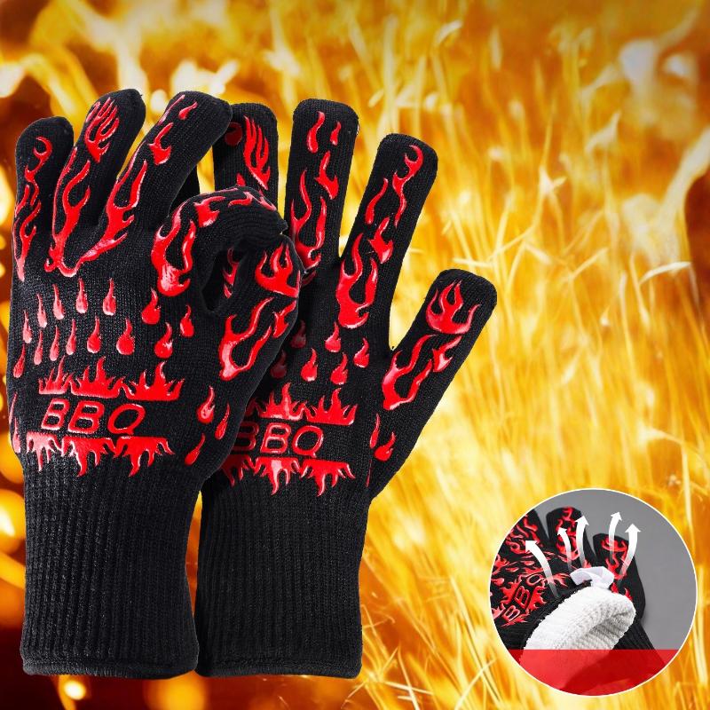 Oven Mitt Silicone - 1/2 個ノンスリップシリコーンオーブン手袋バーベキュー手袋耐火耐熱耐切創ミットキッチン手袋バーベキュー調理用