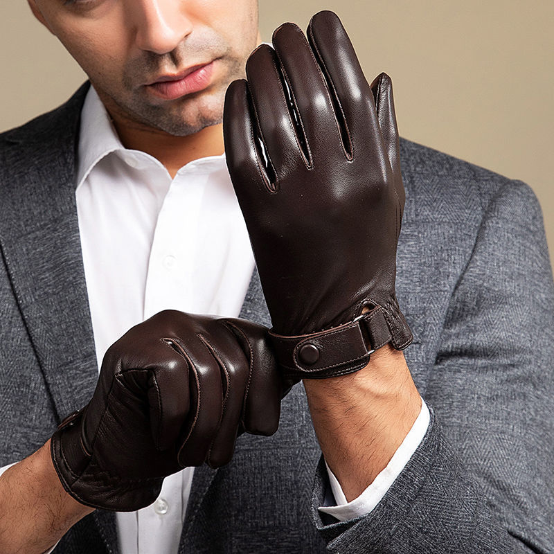 Leather Driving Glove - 2024 メンズシープスキンレザー手袋ファッション運転乗馬手袋暖かいカシミヤ裏地薄型ミトン男性のための理想的なギフト男性