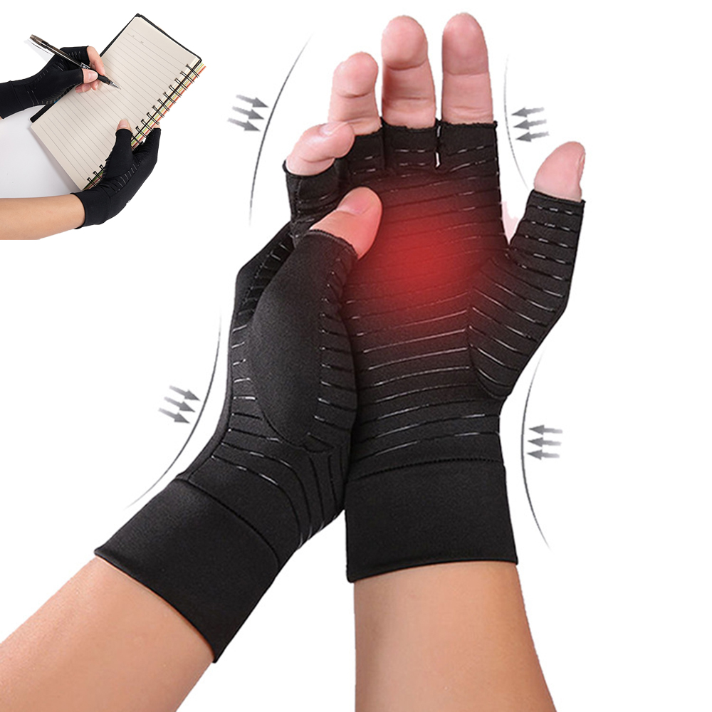 Fingerless Glove Knit - 銅配合圧縮関節炎グローブ 指なしタイプ 手根管症候群 リウマチ 腱鞘炎の痛み緩和 手作業