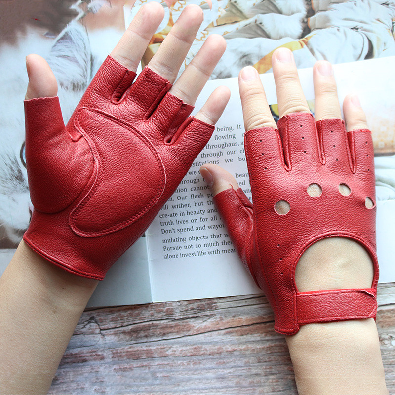 新しい女性のシープスキンハーフフィンガーグローブ革単層裏地な - Leather Driving Glove のレビューと価格