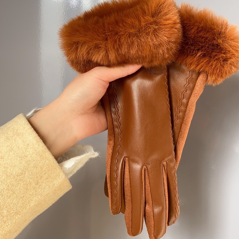 レディースウィンターラグジュアリーPUレザーグローブ、手首に - Leather Driving Glove のレビューと価格