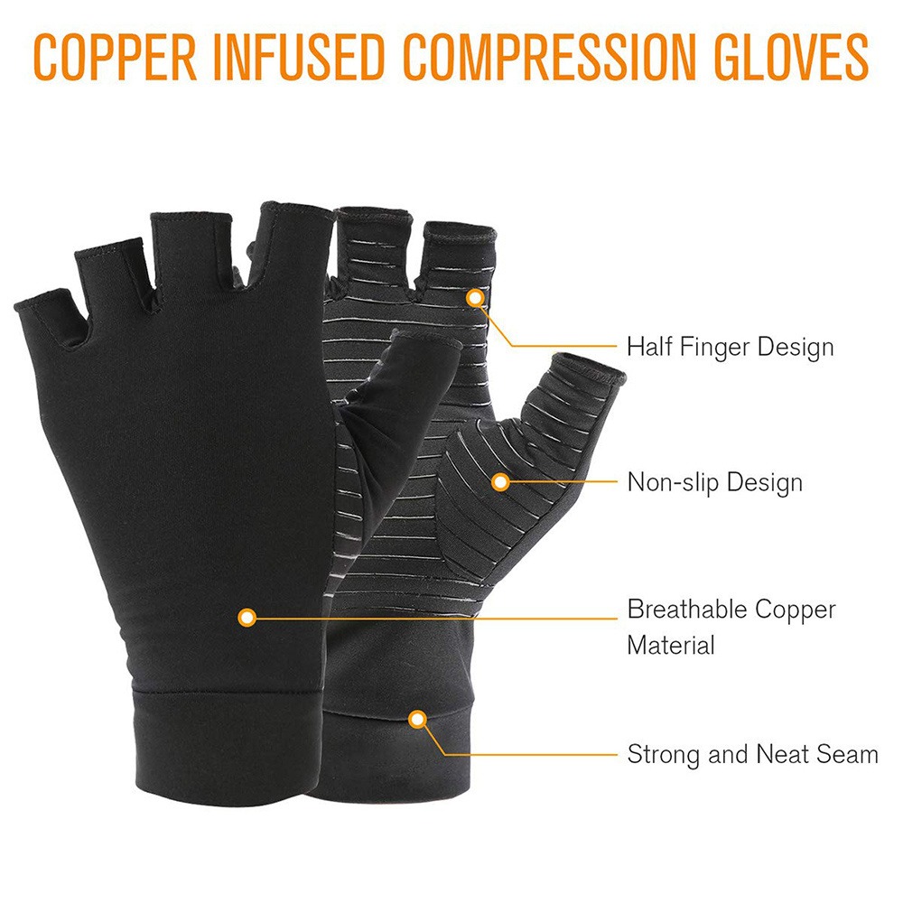 銅配合圧縮関節炎グローブ 指なしタイプ 手根管症候群 リウマ - Fingerless Glove Knit のレビューと価格
