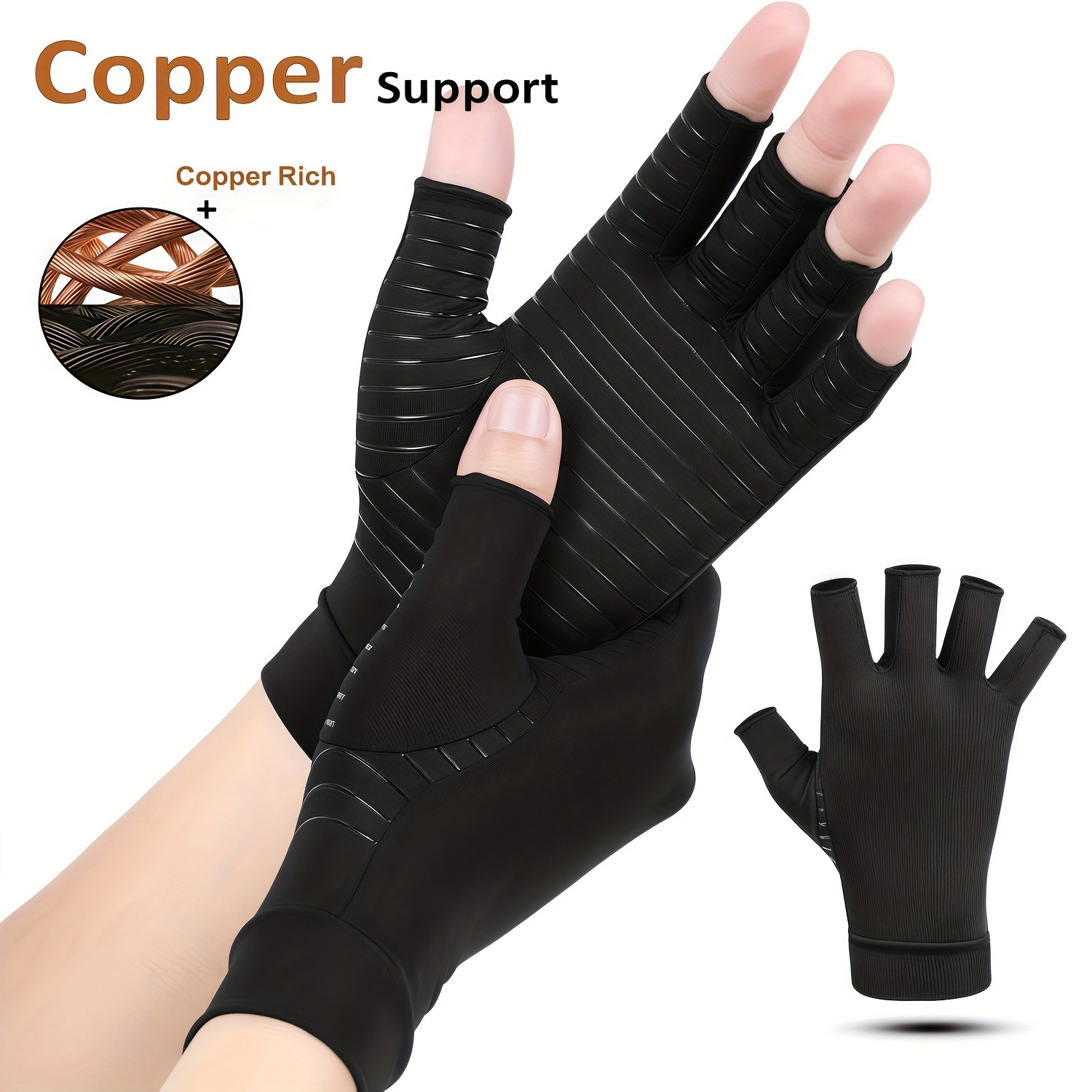 銅配合圧縮関節炎グローブ 指なしタイプ 手根管症候群 リウマ - Fingerless Glove Knit のレビューと価格