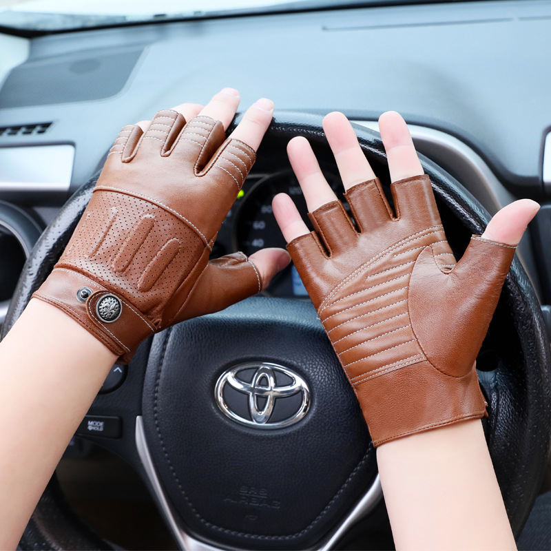 セミフィンガー本革手袋男性オートバイレトロ運転ハーフフィンガ - Leather Driving Glove のレビューと価格