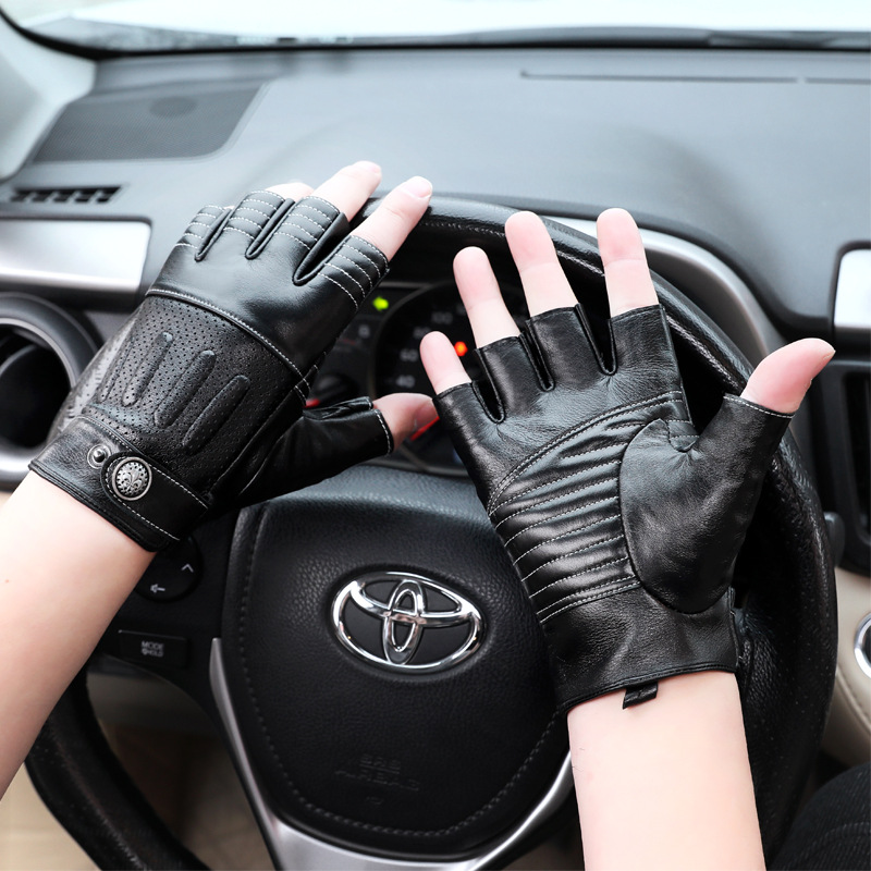 セミフィンガー本革手袋男性オートバイレトロ運転ハーフフィンガ - Leather Driving Glove のレビューと価格