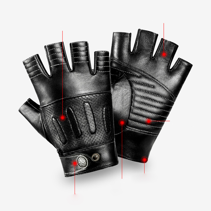 セミフィンガー本革手袋男性オートバイレトロ運転ハーフフィンガ - Leather Driving Glove のレビューと価格