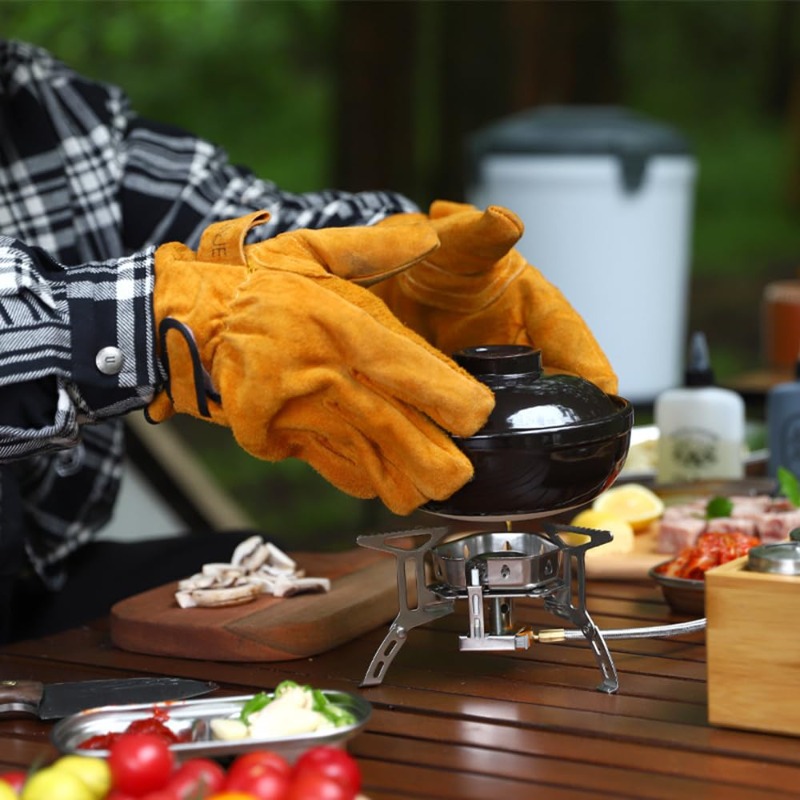 屋外BBQグリル用耐熱・難燃性グローブ 牛革製高温耐性溶接グ - Heat Resistant Glove のレビューと価格