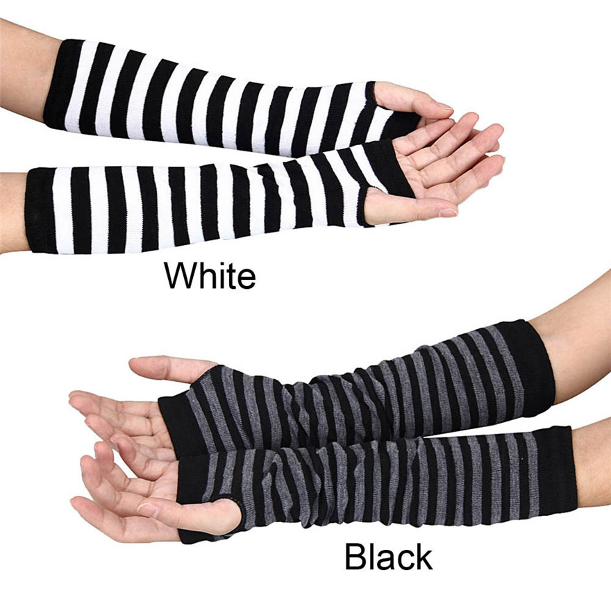 女性長袖ゴシックストライプ指なしアームウォーマーニット女性の - Fingerless Glove Knit のレビューと価格