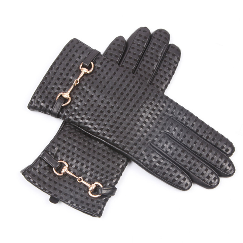 秋冬本革手袋女性熱輸入シープスキンウールニット裏地金属装飾女 - Wool Glove Lined のレビューと価格