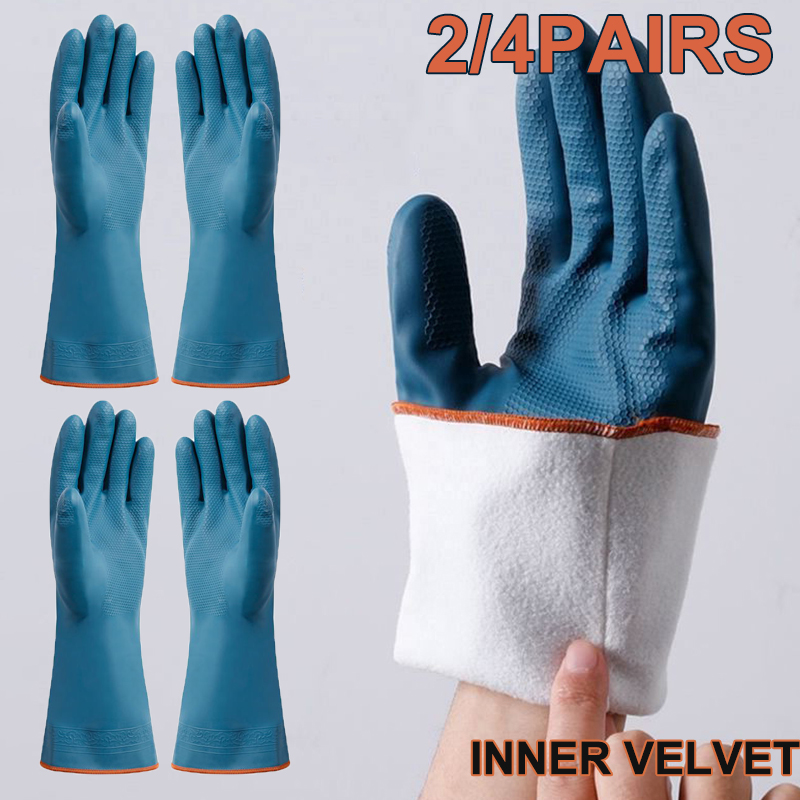 2/4 ペア防水手袋フリース厚いクリーニング手袋家庭用浴室キ - Rubber Glove Cleaning のレビューと価格