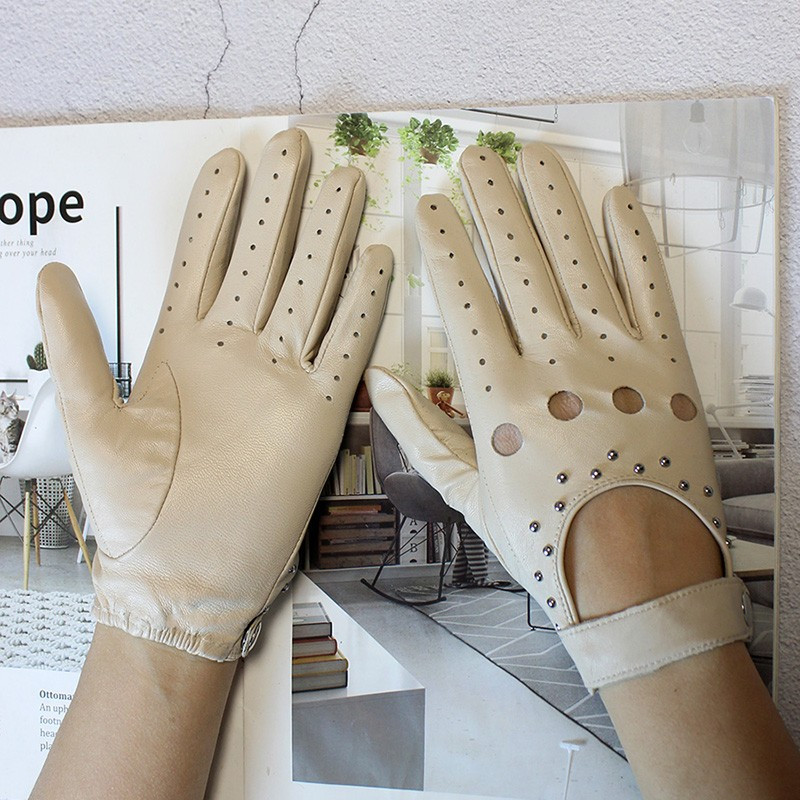 女性用レザーハーフフィンガーグローブ,すべての運転用,シープ - Leather Driving Glove のレビューと価格